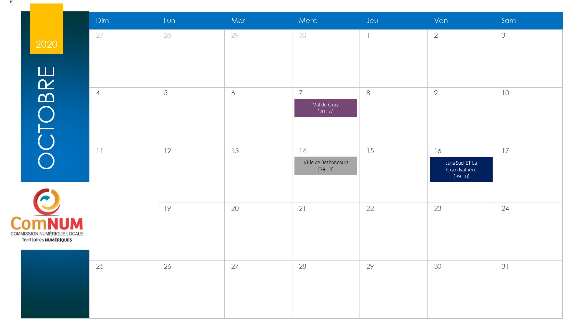 Calendrier des ComNum octobre Territoires Numériques BFC